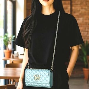 Badgley Mischka Light Blue Quilted Crossbody Bag